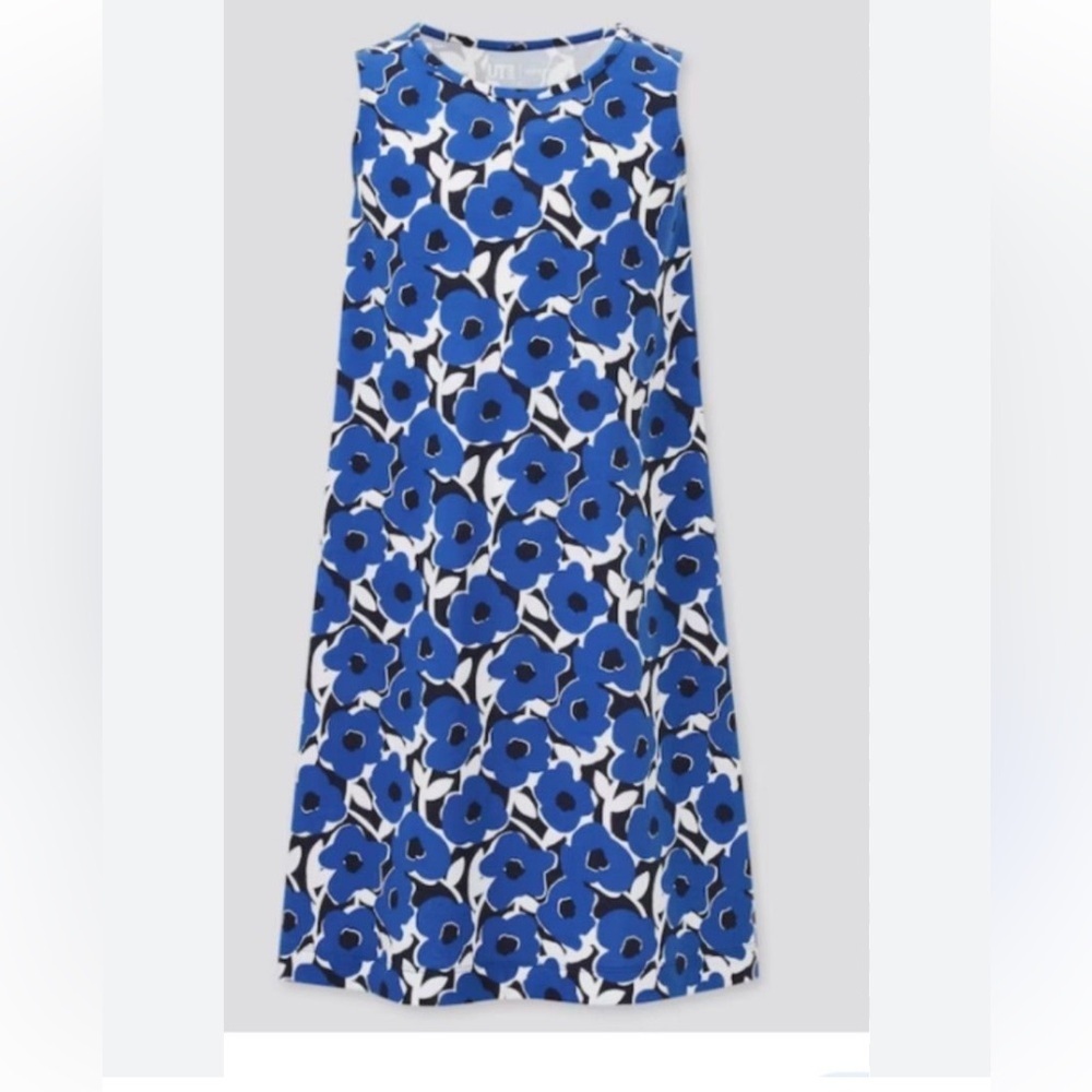 Uniqlo Cassie Byrnes Colorful Sleeveless Floral Dress 130 8 blue pockets